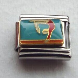 Enamel gymnast on balance beam 9mm stainless steel italian charm bracelet link